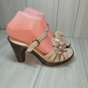 BORN Womens Cornflower Natural Nude Leather Buckle Slide Chunky Heels Sandals 8